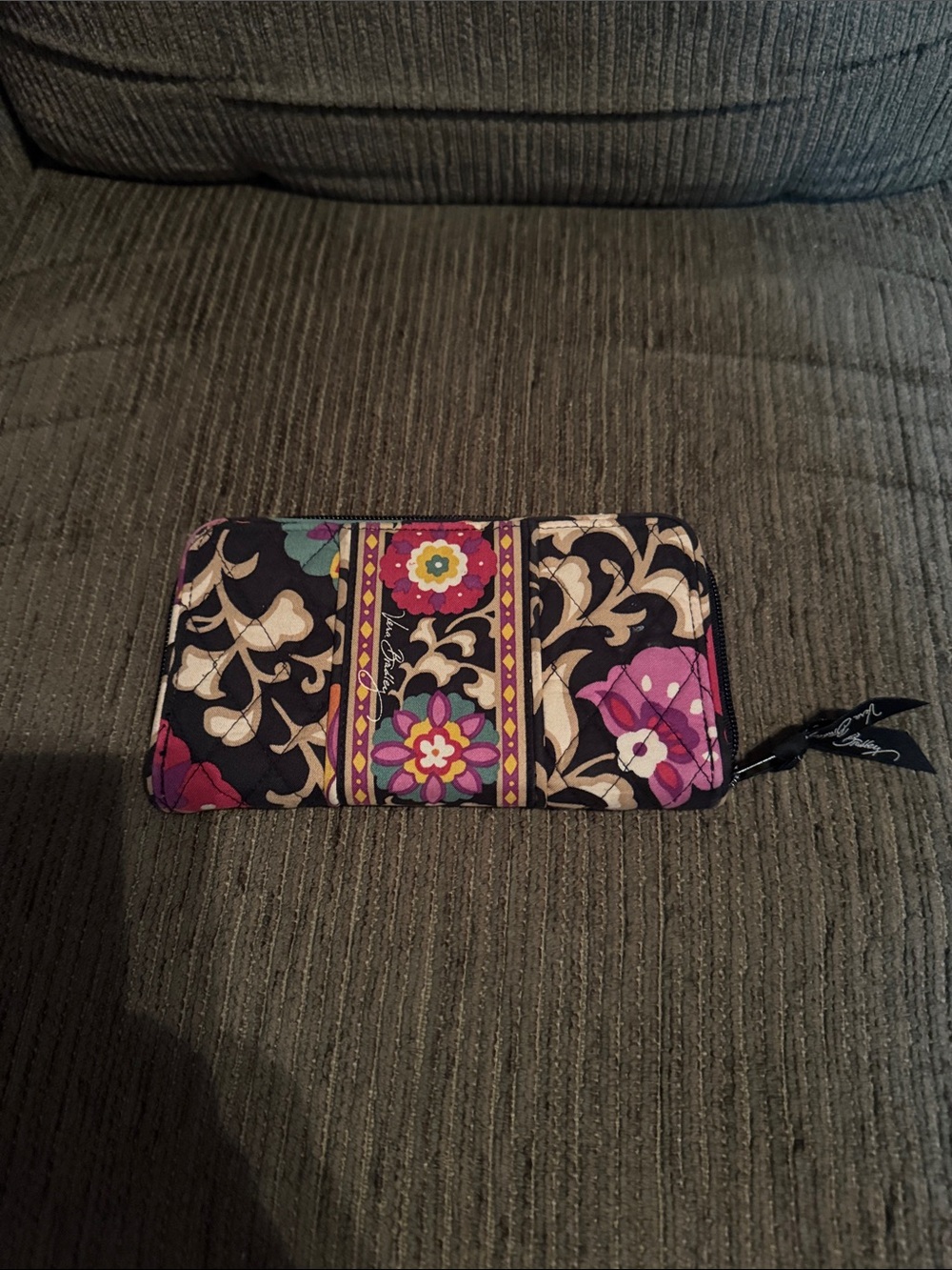 Vera Bradley Floral Quilted Zip Wallet - Black & Pink